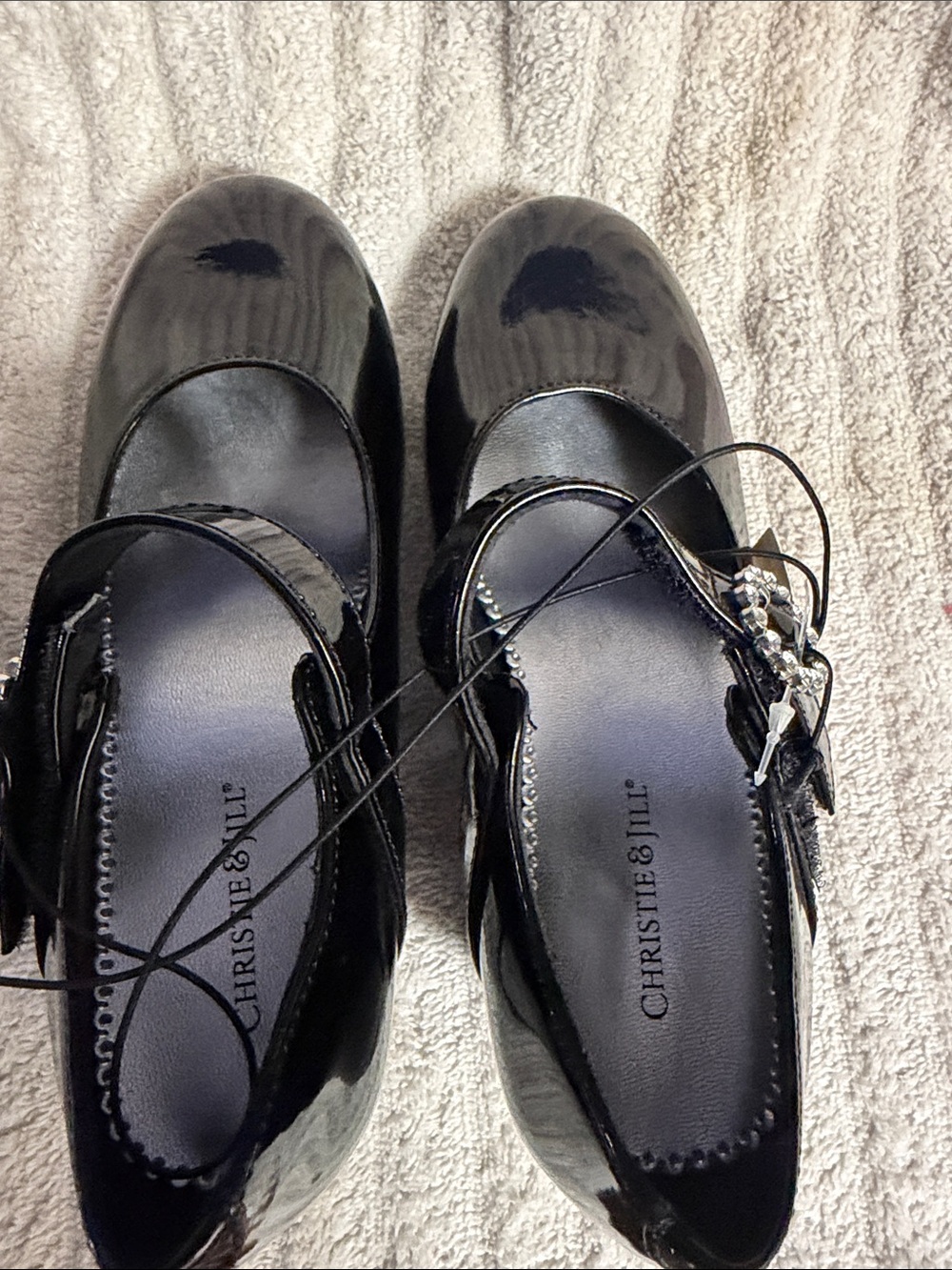 Christie & Jill Girls' Black Patent Mary Jane Shoes with Ankle Strap